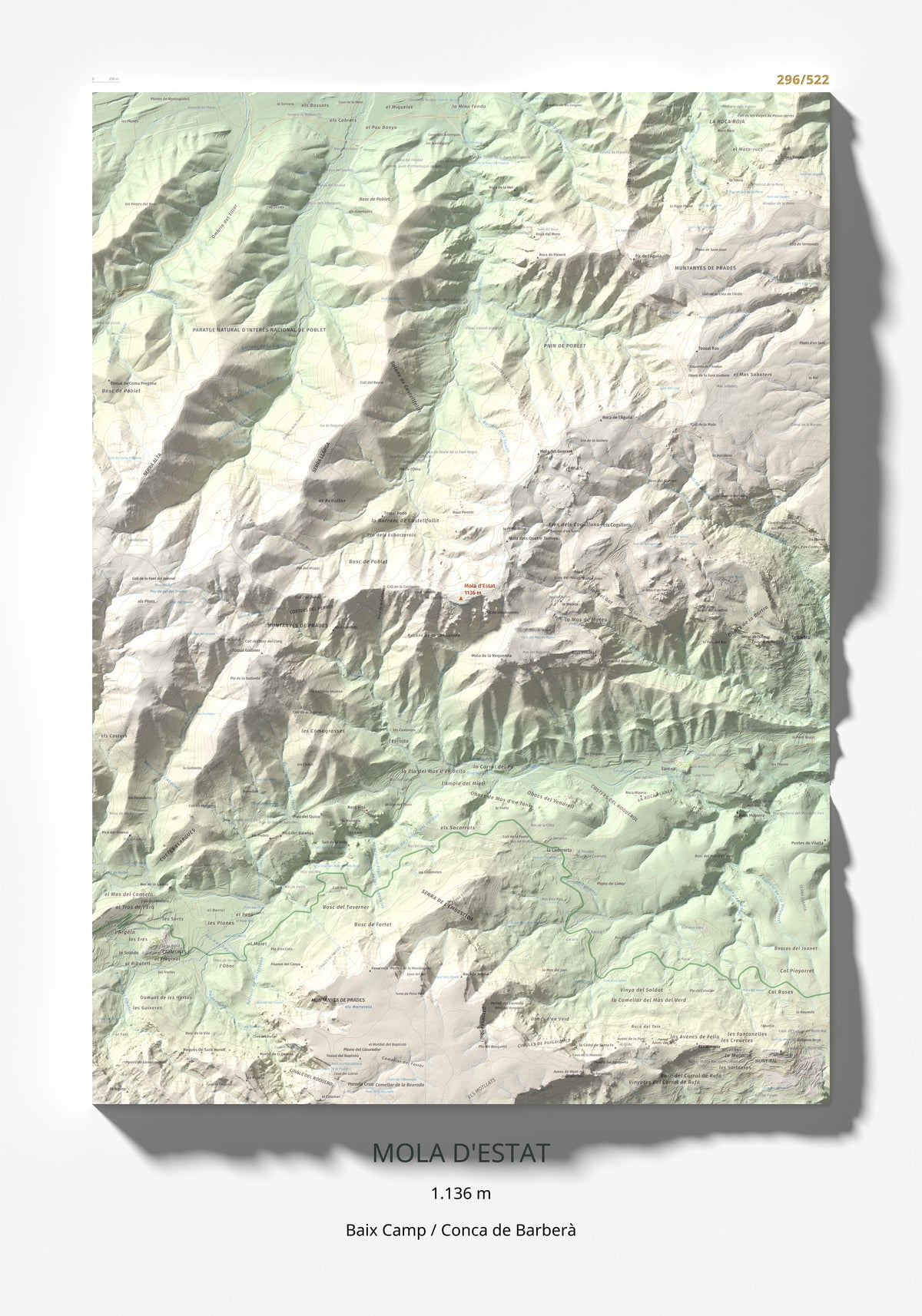 Mapa de relieve de Mola d'Estat, 1136 m, Baix Camp · Conca de Barberà, lámina 100 Cims de Trobart 70 × 100 cm.