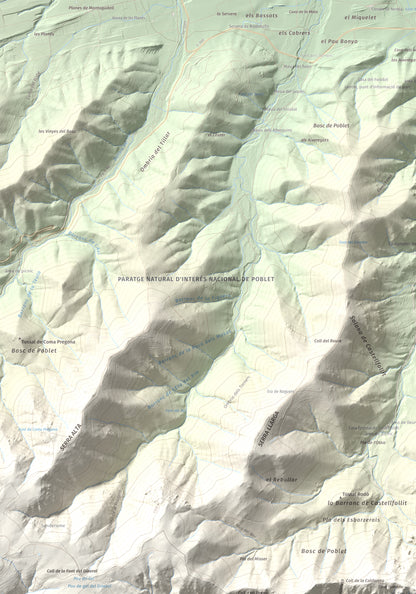 Mapa de relieve de Mola d'Estat, 1136 m, Baix Camp · Conca de Barberà, lámina 100 Cims de Trobart. Detalle de la zona superior izquierda. 70 × 100 cm.
