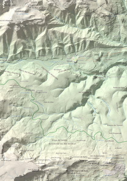 Mapa de relieve de Mola d'Estat, 1136 m, Baix Camp · Conca de Barberà, lámina 100 Cims de Trobart. Detalle de la zona inferior derecha. 70 × 100 cm.
