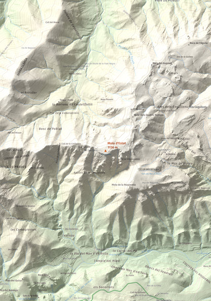 Mapa de relieve de Mola d'Estat, 1136 m, Baix Camp · Conca de Barberà, lámina 100 Cims de Trobart. Detalle de la zona central. 70 × 100 cm.
