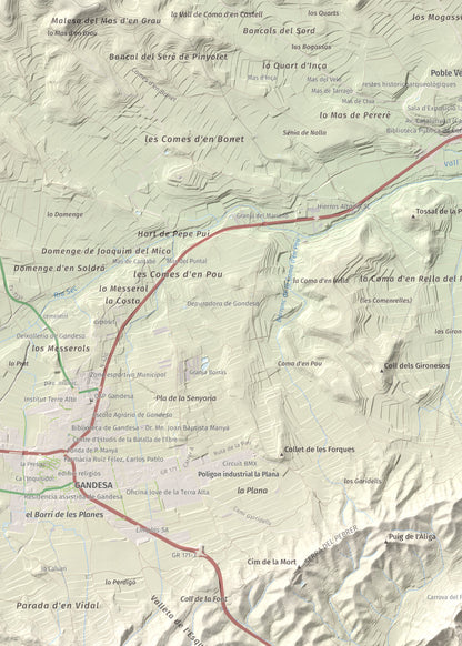 Mapa topográfico del relieve: Mola d'Irto, 538 m. Detalle de la zona superior izquierda. 50 × 70 cm.