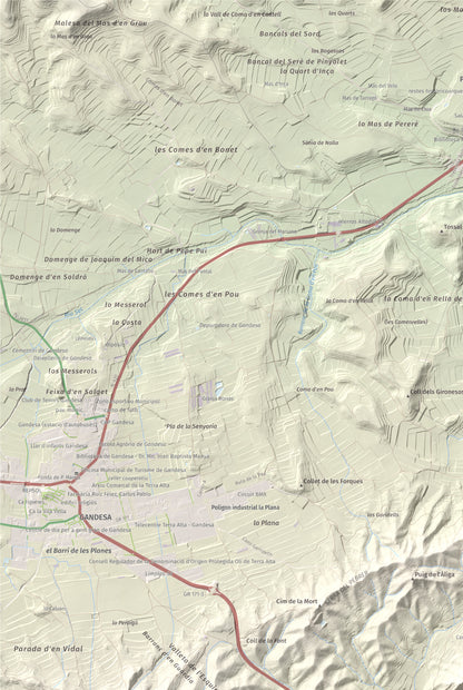 Mapa topográfico del relieve: Mola d'Irto, 538 m. Detalle de la zona superior izquierda. 61 × 91 cm.