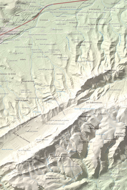 Mapa topográfico del relieve: Mola d'Irto, 538 m. Detalle de la zona superior derecha. 61 × 91 cm.
