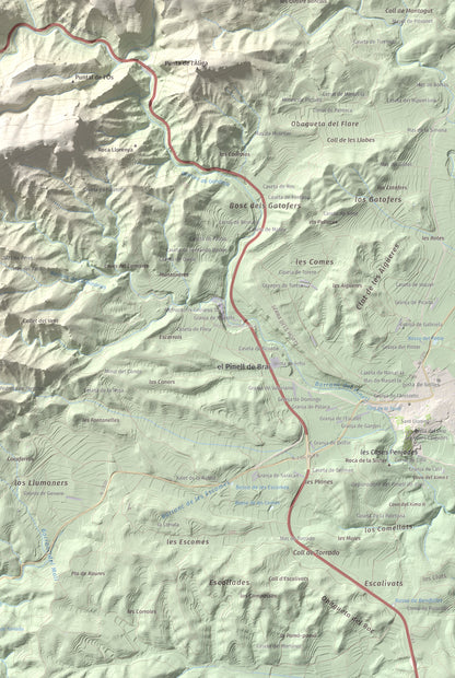 Mapa topográfico del relieve: Mola d'Irto, 538 m. Detalle de la zona inferior derecha. 61 × 91 cm.