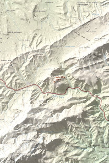 Mapa topográfico del relieve: Mola d'Irto, 538 m. Detalle de la zona central. 61 × 91 cm.
