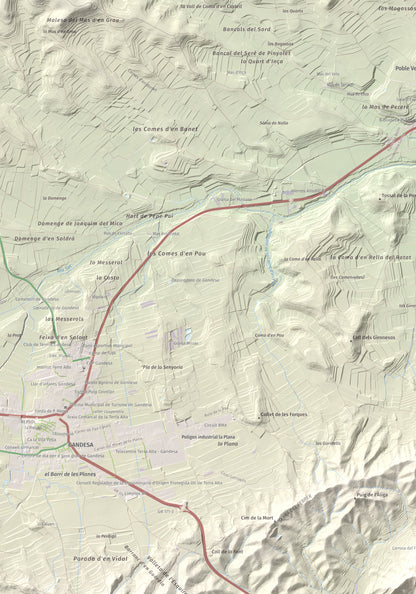 Mapa topográfico del relieve: Mola d'Irto, 538 m. Detalle de la zona superior izquierda. 70 × 100 cm.