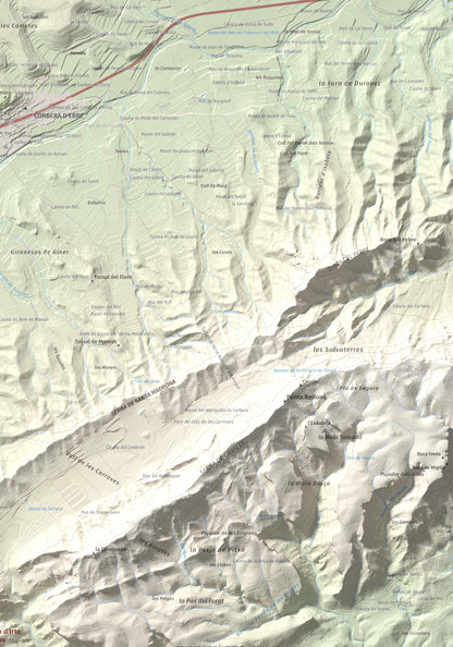 Mapa topográfico del relieve: Mola d'Irto, 538 m. Detalle de la zona superior derecha. 70 × 100 cm.