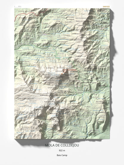 Mapa de relieve de Mola de Colldejou, 922 m, Baix Camp, lámina 100 Cims de Trobart 30 × 40 cm.