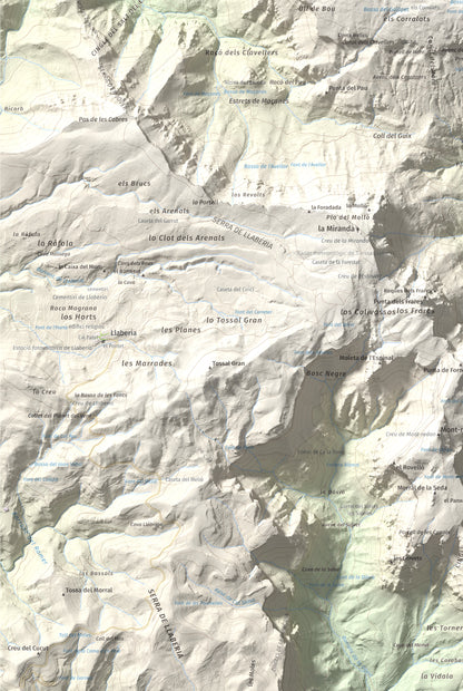 Mapa de relieve de Mola de Colldejou, 922 m, Baix Camp, lámina 100 Cims de Trobart. Detalle de la zona inferior izquierda. 61 × 91 cm.