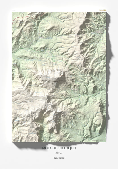 Mapa de relieve de Mola de Colldejou, 922 m, Baix Camp, lámina 100 Cims de Trobart 70 × 100 cm.