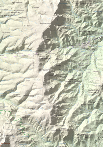 Mapa de relieve de Mola de Colldejou, 922 m, Baix Camp, lámina 100 Cims de Trobart. Detalle de la zona superior derecha. 70 × 100 cm.