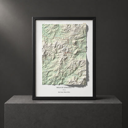 Mapa topogràfic del relleu: Mola de Genessies, 711 m. Presentació emmarcada. 30 × 40 cm.