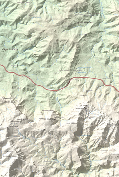 Mapa topogràfic del relleu: Mola de Genessies, 711 m. Detall de la zona superior esquerra. 61 × 91 cm.
