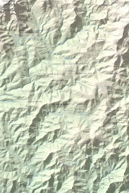 Mapa topogràfic del relleu: Mola de Genessies, 711 m. Detall de la zona inferior esquerra. 61 × 91 cm.