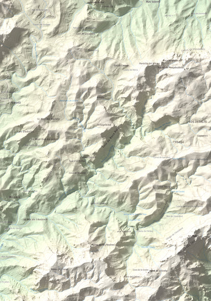 Mapa topogràfic del relleu: Mola de Genessies, 711 m. Detall de la zona inferior dreta. 70 × 100 cm.