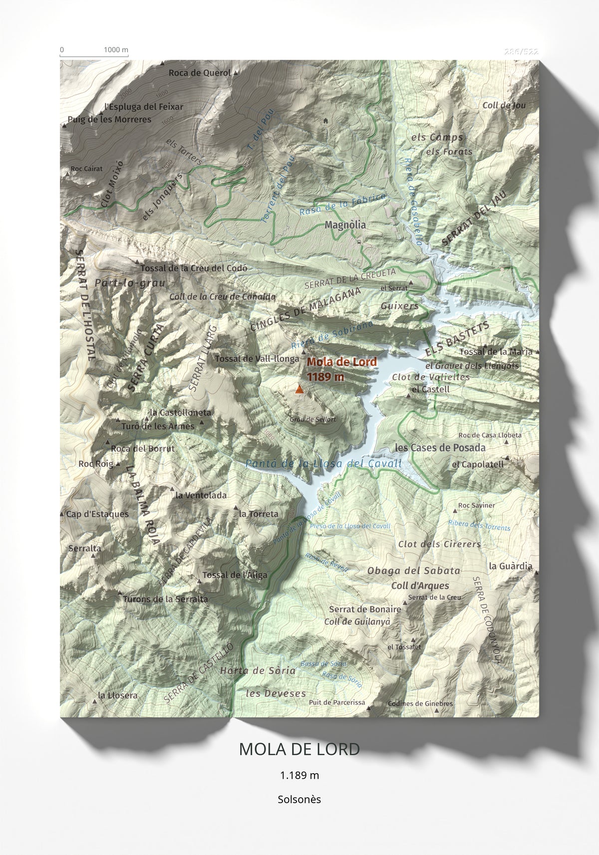 Mapa de relieve de Mola de Lord, 1189 m, Solsonès, lámina 100 Cims de Trobart 21 × 30 cm.