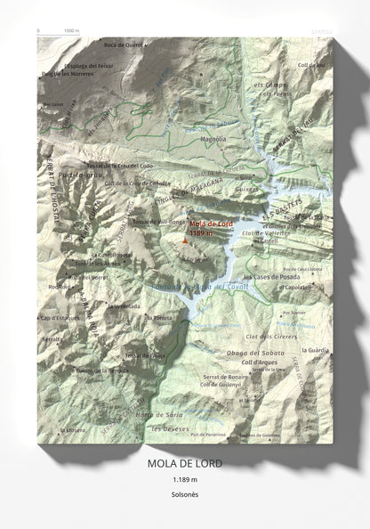 Mapa de relieve de Mola de Lord, 1189 m, Solsonès, lámina 100 Cims de Trobart 21 × 30 cm.