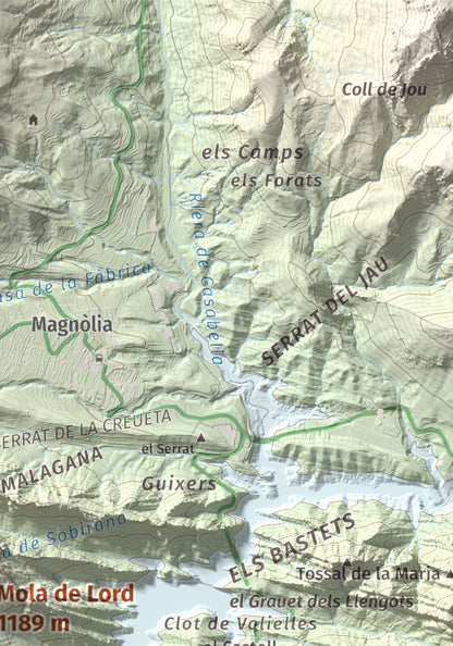 Mapa de relieve de Mola de Lord, 1189 m, Solsonès, lámina 100 Cims de Trobart. Detalle de la zona superior derecha. 21 × 30 cm.