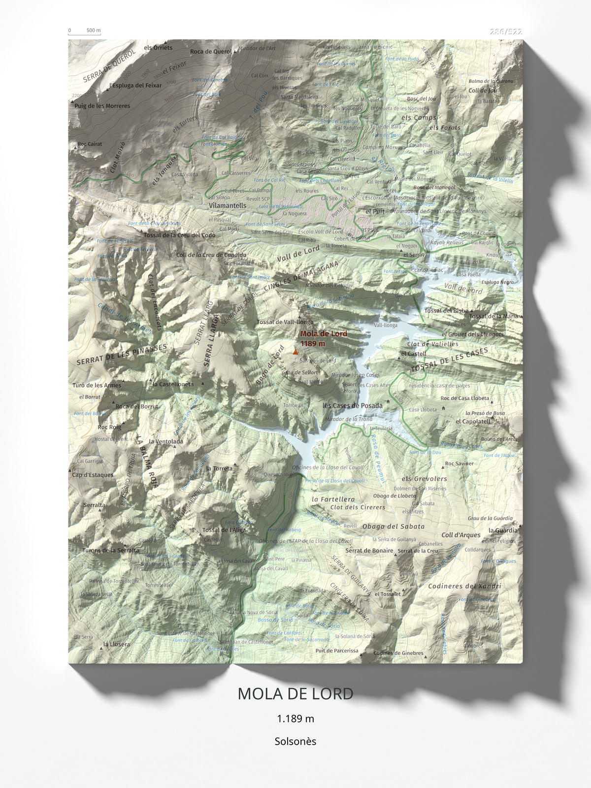 Mapa de relieve de Mola de Lord, 1189 m, Solsonès, lámina 100 Cims de Trobart 30 × 40 cm.
