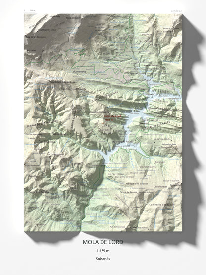 Mapa de relieve de Mola de Lord, 1189 m, Solsonès, lámina 100 Cims de Trobart 30 × 40 cm.