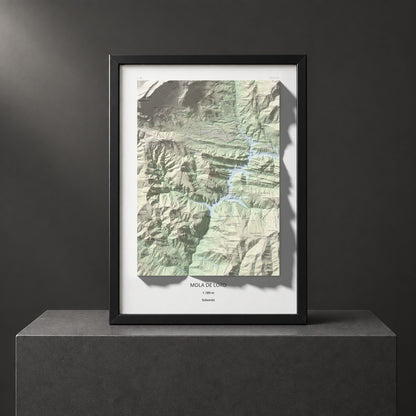 Mapa de relieve de Mola de Lord, 1189 m, Solsonès, lámina 100 Cims de Trobart. Presentación enmarcada. 50 × 70 cm.