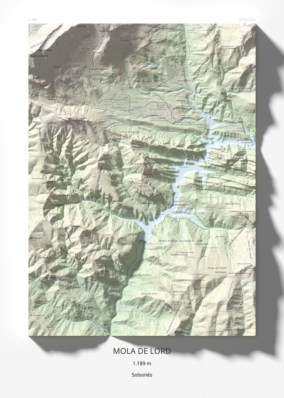 Mapa de relieve de Mola de Lord, 1189 m, Solsonès, lámina 100 Cims de Trobart 50 × 70 cm.