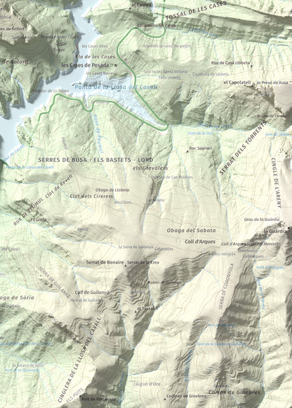 Mapa de relieve de Mola de Lord, 1189 m, Solsonès, lámina 100 Cims de Trobart. Detalle de la zona inferior derecha. 50 × 70 cm.