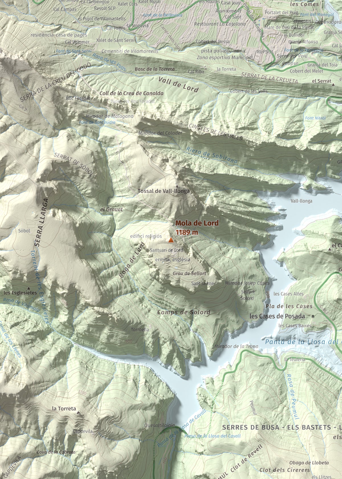 Mapa de relieve de Mola de Lord, 1189 m, Solsonès, lámina 100 Cims de Trobart. Detalle de la zona central. 50 × 70 cm.
