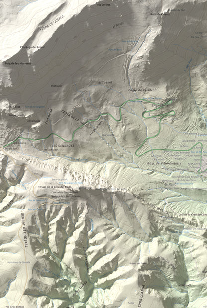 Mapa de relieve de Mola de Lord, 1189 m, Solsonès, lámina 100 Cims de Trobart. Detalle de la zona superior izquierda. 61 × 91 cm.