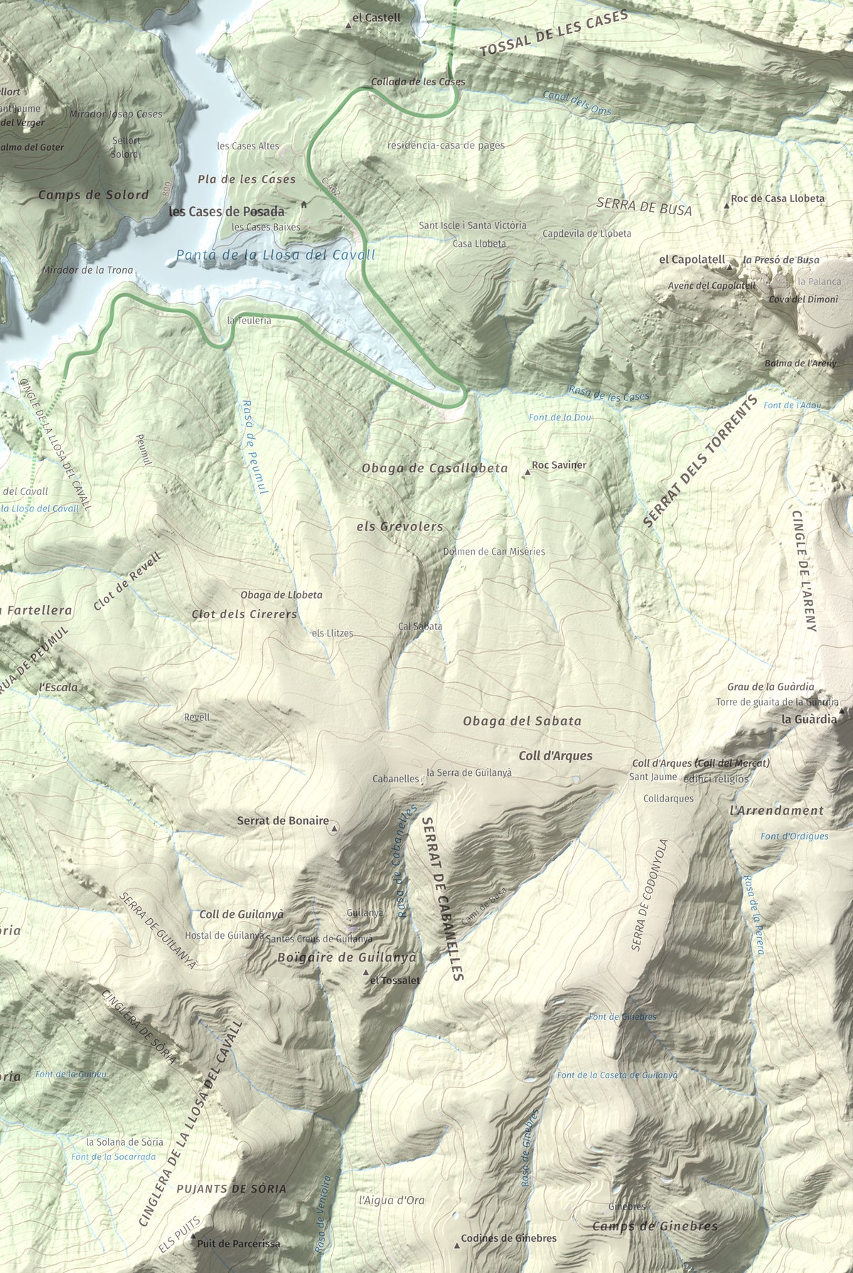 Mapa de relieve de Mola de Lord, 1189 m, Solsonès, lámina 100 Cims de Trobart. Detalle de la zona inferior derecha. 61 × 91 cm.