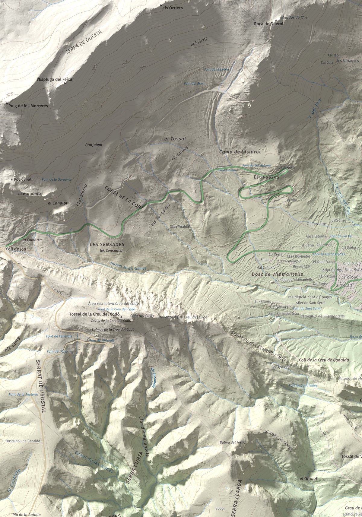 Mapa de relieve de Mola de Lord, 1189 m, Solsonès, lámina 100 Cims de Trobart. Detalle de la zona superior izquierda. 70 × 100 cm.