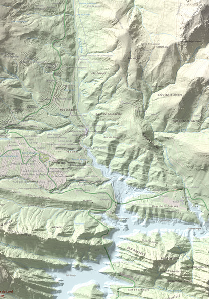 Mapa de relieve de Mola de Lord, 1189 m, Solsonès, lámina 100 Cims de Trobart. Detalle de la zona superior derecha. 70 × 100 cm.