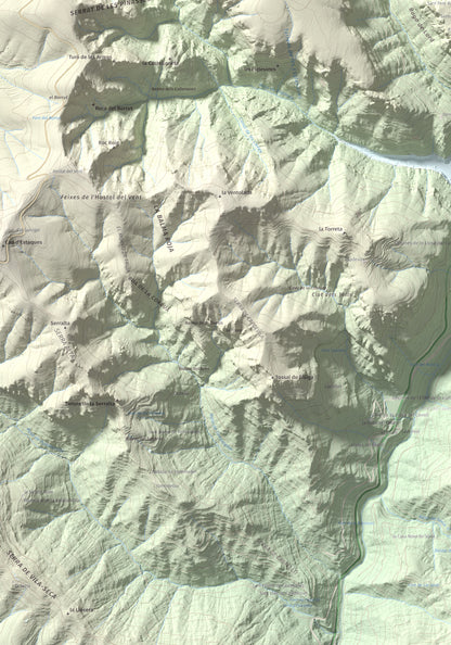 Mapa de relieve de Mola de Lord, 1189 m, Solsonès, lámina 100 Cims de Trobart. Detalle de la zona inferior izquierda. 70 × 100 cm.