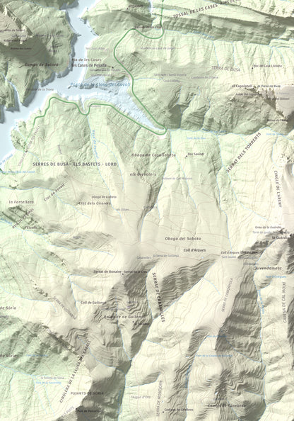 Mapa de relieve de Mola de Lord, 1189 m, Solsonès, lámina 100 Cims de Trobart. Detalle de la zona inferior derecha. 70 × 100 cm.