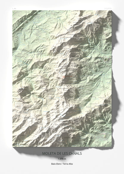 Mapa de relieve de Moleta de les Canals, 1070 m, Baix Ebre · Terra Alta, lámina 100 Cims de Trobart 50 × 70 cm.