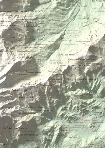 Mapa de relieve de Moleta de les Canals, 1070 m, Baix Ebre · Terra Alta, lámina 100 Cims de Trobart. Detalle de la zona inferior derecha. 50 × 70 cm.