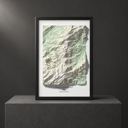 Mapa de relieve de Moleta de les Canals, 1070 m, Baix Ebre · Terra Alta, lámina 100 Cims de Trobart. Presentación enmarcada. 61 × 91 cm.