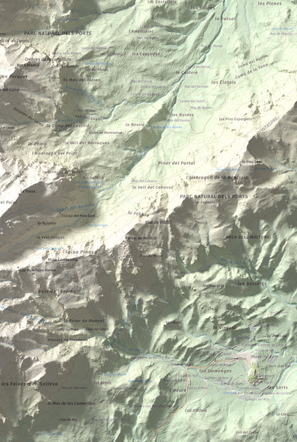 Mapa de relieve de Moleta de les Canals, 1070 m, Baix Ebre · Terra Alta, lámina 100 Cims de Trobart. Detalle de la zona inferior derecha. 61 × 91 cm.