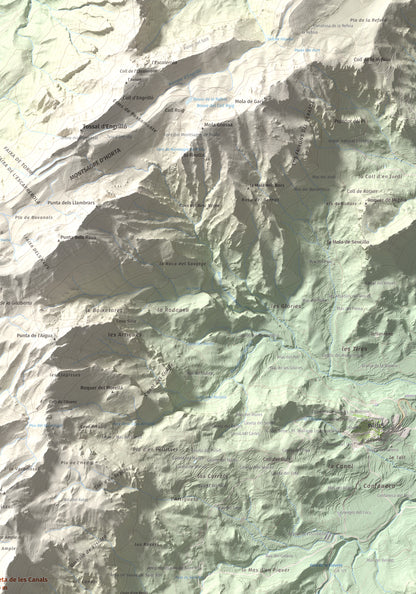Mapa de relieve de Moleta de les Canals, 1070 m, Baix Ebre · Terra Alta, lámina 100 Cims de Trobart. Detalle de la zona superior derecha. 70 × 100 cm.