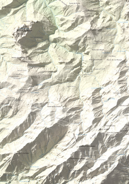 Mapa de relieve de Moleta de les Canals, 1070 m, Baix Ebre · Terra Alta, lámina 100 Cims de Trobart. Detalle de la zona inferior izquierda. 70 × 100 cm.