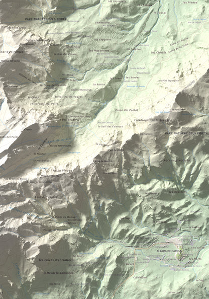 Mapa de relieve de Moleta de les Canals, 1070 m, Baix Ebre · Terra Alta, lámina 100 Cims de Trobart. Detalle de la zona inferior derecha. 70 × 100 cm.
