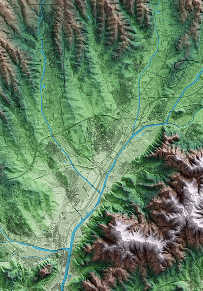 Mapa artístico del relieve de Mollet del Vallès, al Vallès Oriental, con 15 km de entorno y base topográfica ICGC