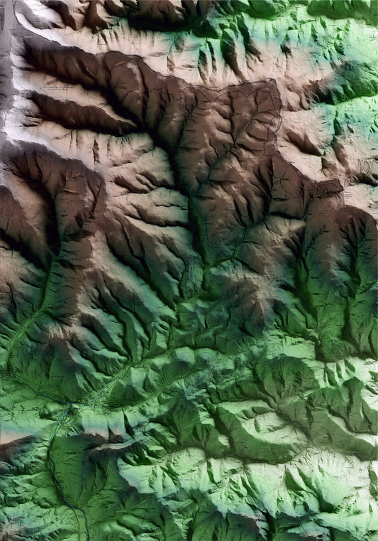 Mapa artístico del relieve de Molló, al Ripollès, con 15 km de entorno y base topográfica ICGC