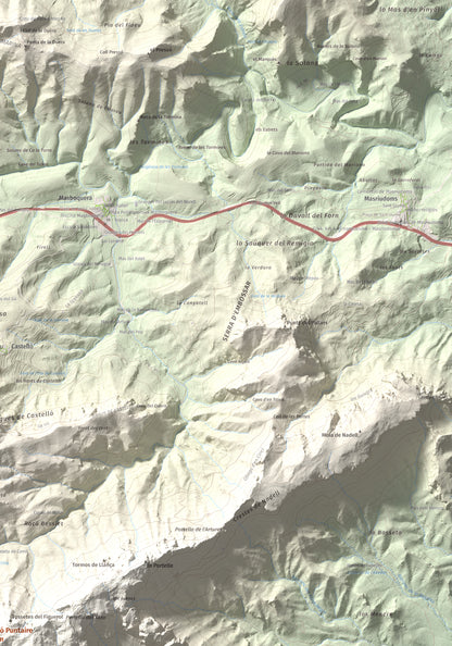 Mapa topogràfic del relleu: Molló Puntaire, 727 m. Detall de la zona superior dreta. 70 × 100 cm.