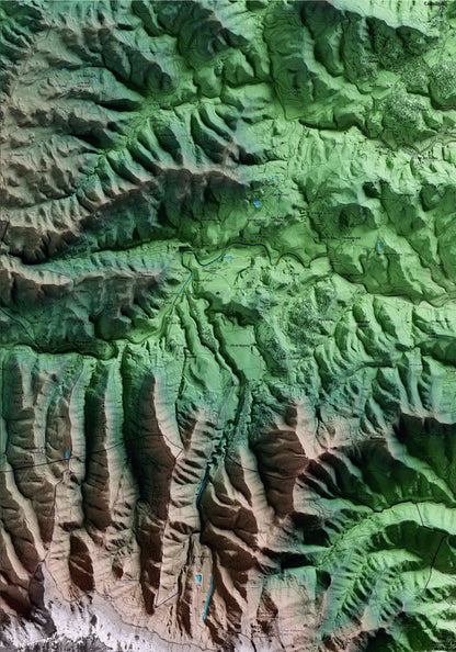 Mapa artístic del relleu de Monistrol de Montserrat, al Bages, amb 15 km d’entorn i base topogràfica ICGC. Detall de la zona superior esquerra.