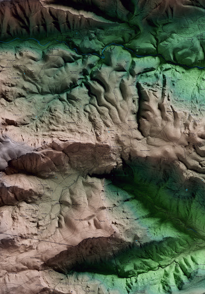 Mapa artístico del relieve de Mont-ral, al Alt Camp, con 15 km de entorno y base topográfica ICGC. Detalle de la zona central.