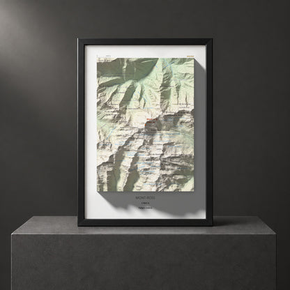 Mapa de relieve de Mont-roig, 2864 m, Pallars Sobirà, lámina 100 Cims de Trobart. Presentación enmarcada. 21 × 30 cm.