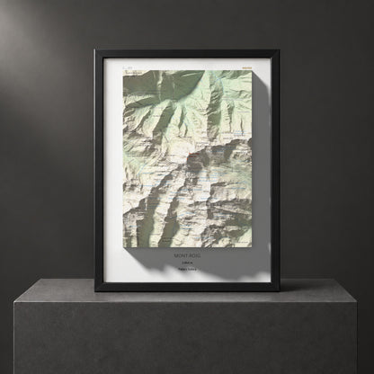 Mapa de relieve de Mont-roig, 2864 m, Pallars Sobirà, lámina 100 Cims de Trobart. Presentación enmarcada. 30 × 40 cm.
