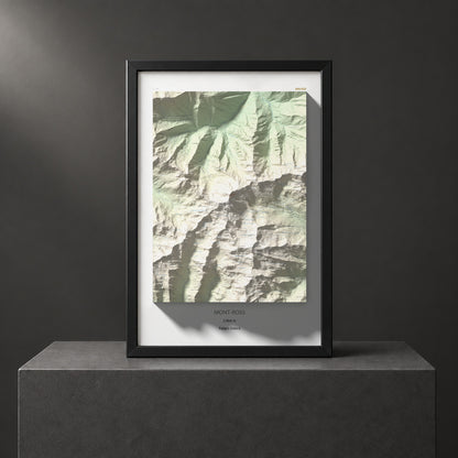 Mapa de relieve de Mont-roig, 2864 m, Pallars Sobirà, lámina 100 Cims de Trobart. Presentación enmarcada. 61 × 91 cm.
