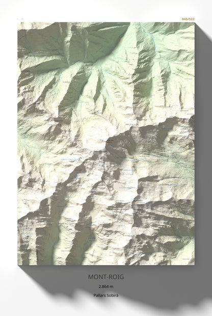 Mapa de relieve de Mont-roig, 2864 m, Pallars Sobirà, lámina 100 Cims de Trobart 61 × 91 cm.